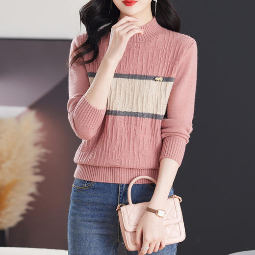 CC-103-79008羊毛针织毛衣女秋冬新款宽松半高领港风宽松洋气上衣批发 商品图1