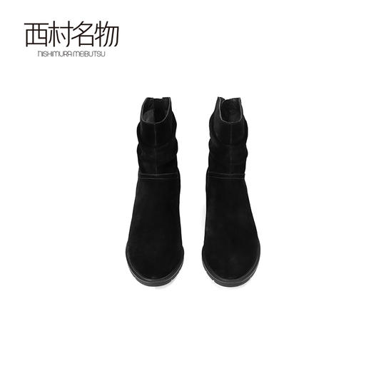 西村名物2024冬季新款真皮粗跟百搭牛皮褶皱软底时装靴女X24DS47661 商品图3