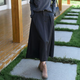 文艺纯色百搭半身裙，设计感抗皱垂感a字长裙QM-6367