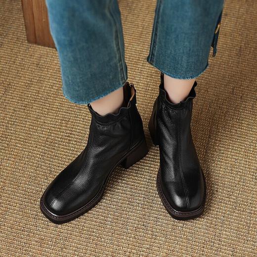 【预售5天】巨软头层羊皮5cm粗跟，厚底短靴复古及踝单靴马丁靴LD&F6997 商品图4