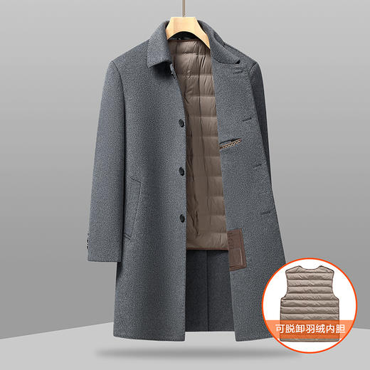 【可拆卸羽绒内胆】【绵羊毛】【新款DXS】大依优型大码中长款翻领羊毛呢大衣外套商务夹克男宽松加肥加大码上衣胖子正装休闲 商品图1