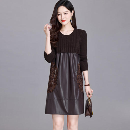 CC-NN-2915中长款上衣女遮屁股洋气豹纹连衣裙2024新款春秋气质针织打底裙子 商品图2