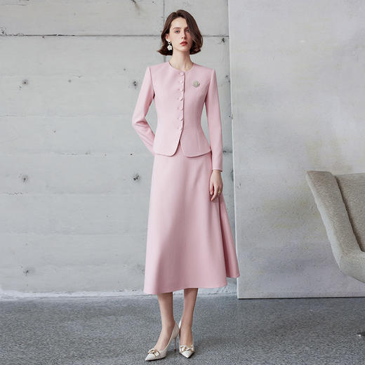 IWY/新中式轻国风套装长袖外套通勤粉色职业装洋气伞裙长裙C2040+S2102-P 商品图4