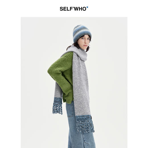SELFWHO羊毛混纺*灰色流苏针织围巾女2024秋冬新款保暖围脖 商品图2