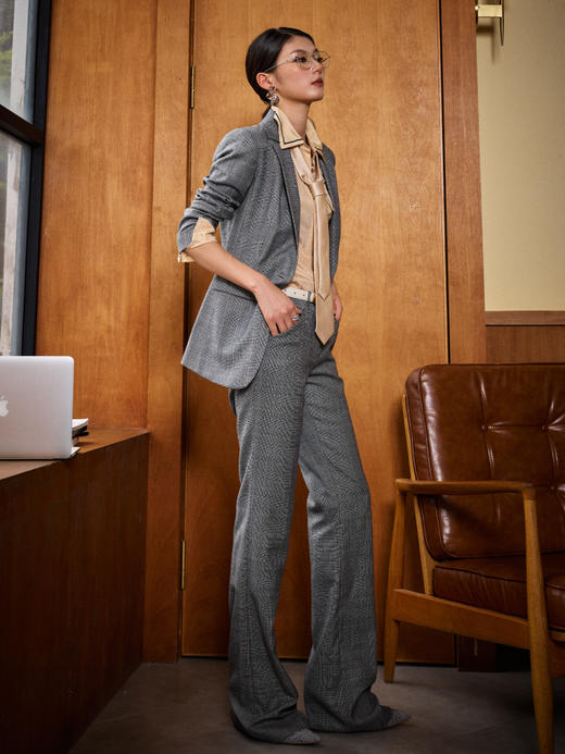 威尔士亲王格 J83A3373颈袖添香2019春秋格纹气质OL职业装时尚修身商务正装西装套裤女J83A3373 商品图2