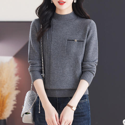 CC-103-79009半高领打底衫女秋冬羊毛上衣女2024新款秋冬厚款妈妈长袖内搭毛衣 商品图3