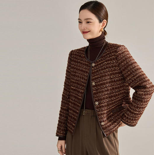 【高货sh】全新升级【铂金会员367/天猫499/差价132】(11709) 洛诗琳秋冬美拉德羊毛混纺简约廓形羽绒内胆小香风外套 商品图2