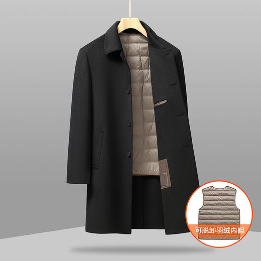 【可拆卸羽绒内胆】【绵羊毛】【新款DXS】大依优型大码中长款翻领羊毛呢大衣外套商务夹克男宽松加肥加大码上衣胖子正装休闲 商品图0