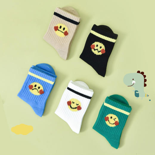 洁丽雅5双装儿童中筒棉袜可爱萌趣柔软舒适亲肤透气长绒棉袜 商品图4