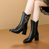 【预售5天】头层牛皮中跟中筒靴女粗跟短靴秋冬新款时尚山茶花高跟靴圆头单靴JLD&901 商品缩略图1
