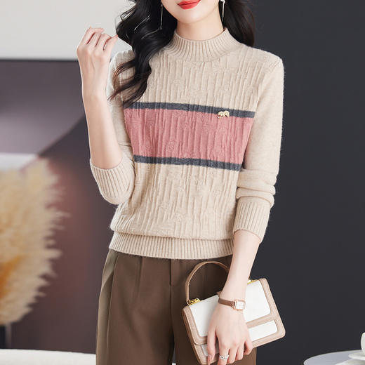 CC-103-79008羊毛针织毛衣女秋冬新款宽松半高领港风宽松洋气上衣批发 商品图2