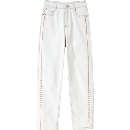 【商场同款】CNT4085米白色“暖意牛仔裤” 萝卜裤型显瘦有造型感 侧缝撞色线 视觉拉长腿型 内层轻拉绒 温暖亲肤 冬日好穿单品 商品图9