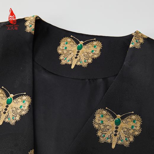 SAINTJOY/上久楷 女式宋锦外套 中式上衣 中国风 复古 黑金蝴蝶绿宝石款 CY1024207017 商品图7