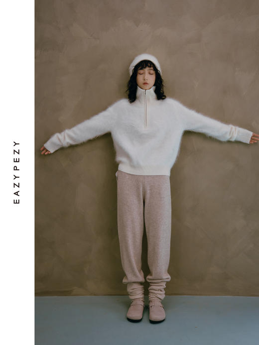 拉毛翻领半拉链羊绒衫 商品图1