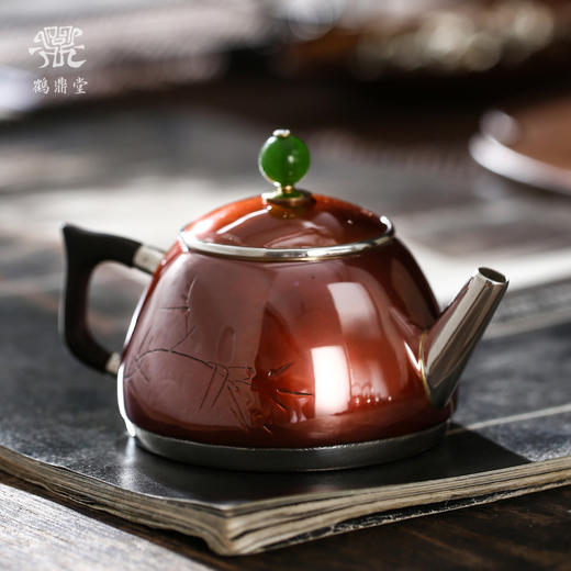 鹤鼎堂银壶于飞系列星言急须錾刻枝叶扶疏（铜包银）（缺货） 商品图0