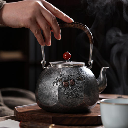 鹤鼎堂银壶于野系列蝃蝀麻纹汤沸（缺货）（缺货） 商品图0