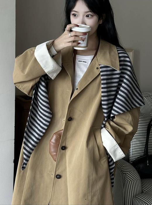 【YW】无忧购韩系慵懒简约条纹外搭针织三角披肩（截单后7天发货)25年清仓捡漏25年清仓捡漏 商品图8