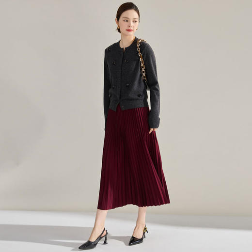 24秋冬安可拉风百褶中长裙通勤百搭高腰遮肉显瘦压褶半身裙15886 商品图3