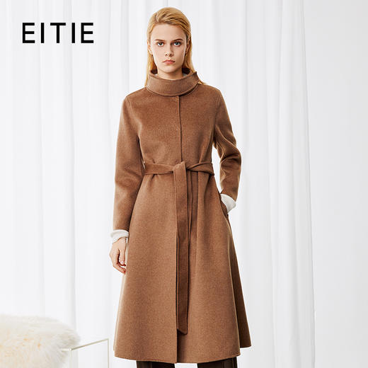 EITIE爱特爱冬新款气质立领收腰显瘦高级感长款羊毛骆驼绒毛呢大衣8014721 商品图0