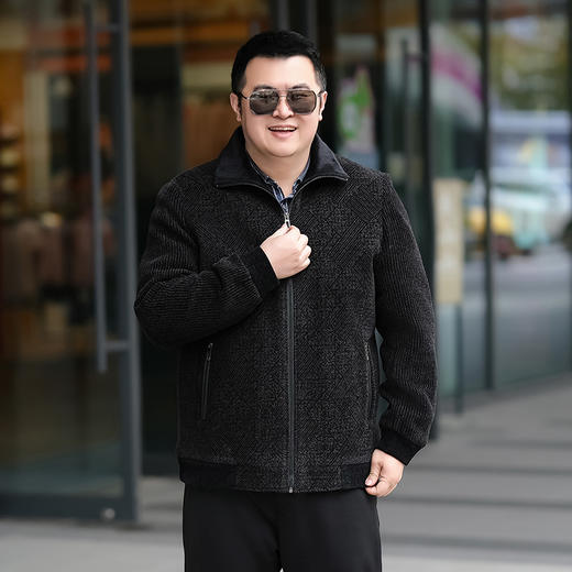 【雪尼尔】【新款DTX】大依优型大码加绒雪尼尔夹克外套加肥加大肥佬休闲上衣男士胖子秋冬 商品图5