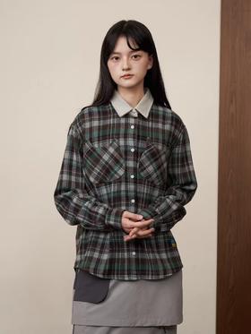 Mood Like Me/MCS2411/复古格纹拼接撞色领子猫咪口袋纽扣衬衫