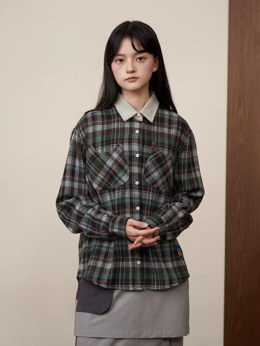 Mood Like Me/MCS2411/复古格纹拼接撞色领子猫咪口袋纽扣衬衫 商品图0