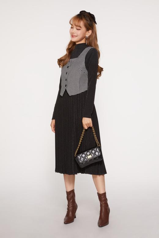 Le Malene 黑白格纹压褶连衣裙套装 10110 商品图4