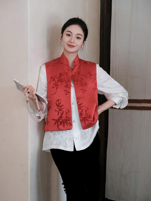 盛唐牡丹| 丹罽红梅兰竹菊漳缎马甲 商品图1