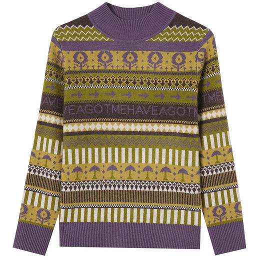 CC-103-79013今年流行的漂亮小衫高端欧货洋气上衣毛衣套头宽松提花针织打底衫 商品图4