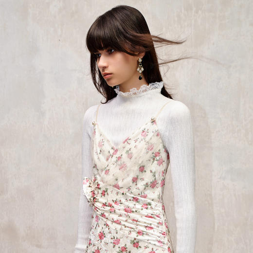 粉花宫廷复古风立体花丝绒提花连衣裙秋冬裙子 商品图2