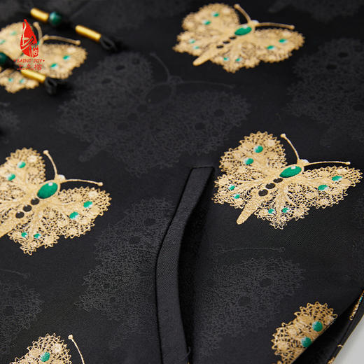 SAINTJOY/上久楷 女式宋锦外套 中式上衣 中国风 复古 黑金蝴蝶绿宝石款 CY1024207017 商品图10