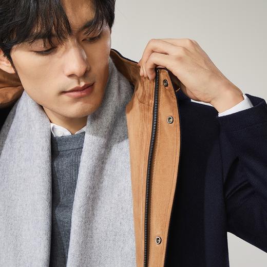 【含羊毛】柒牌人字纹毛呢大衣男2024秋冬新款时尚休闲帽领厚外套	127D70220 商品图2