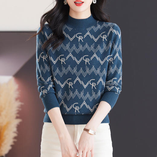 CC-103-79005半高领毛衣女装2024新款秋冬显瘦宽松慵懒长袖上衣内搭打底针织衫 商品图1