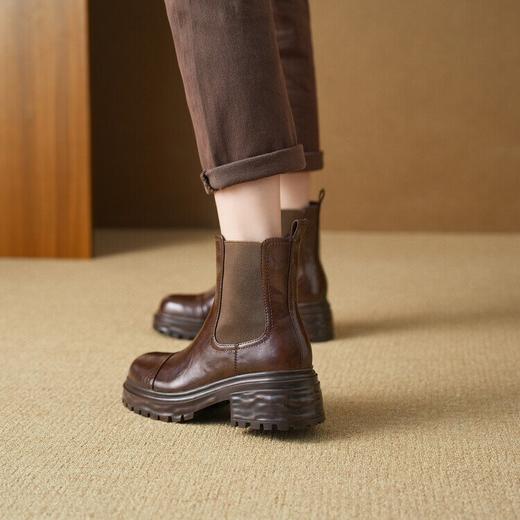 【预售5天】复古英伦风圆头粗跟，厚底切尔西靴子烟筒靴马丁短靴BYXY&H2312 商品图4