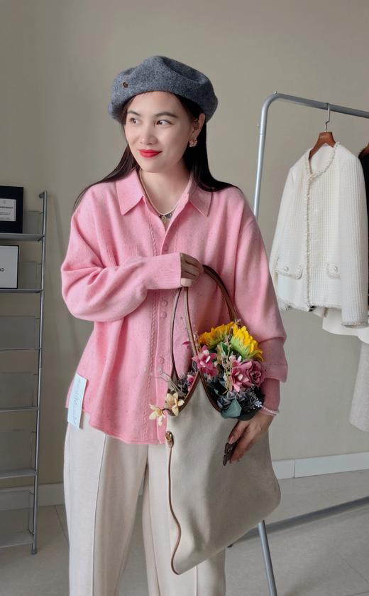 进口点子纱澳洲羊毛20羊绒衬衫式毛衣开衫 商品图7