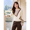 【年终特卖】熙世界不规则撞色提花套头毛衣女秋冬2025新款宽松圆领针织打底衫 商品缩略图2