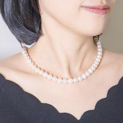 Miss G&E强光正圆天然淡水珍珠项链10-11mm锁骨链时尚款女生送礼节日礼品 商品图0
