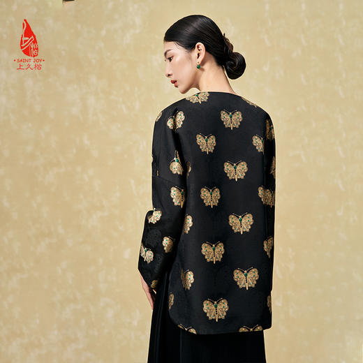 SAINTJOY/上久楷 女式宋锦外套 中式上衣 中国风 复古 黑金蝴蝶绿宝石款 CY1024207017 商品图2