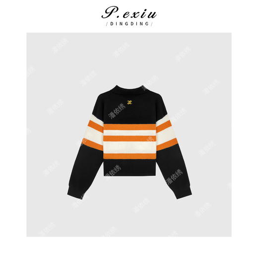 ZZ0637【莓果千层】羊-毛学院风条纹Polo领针织上衣 ZZ0637 商品图2