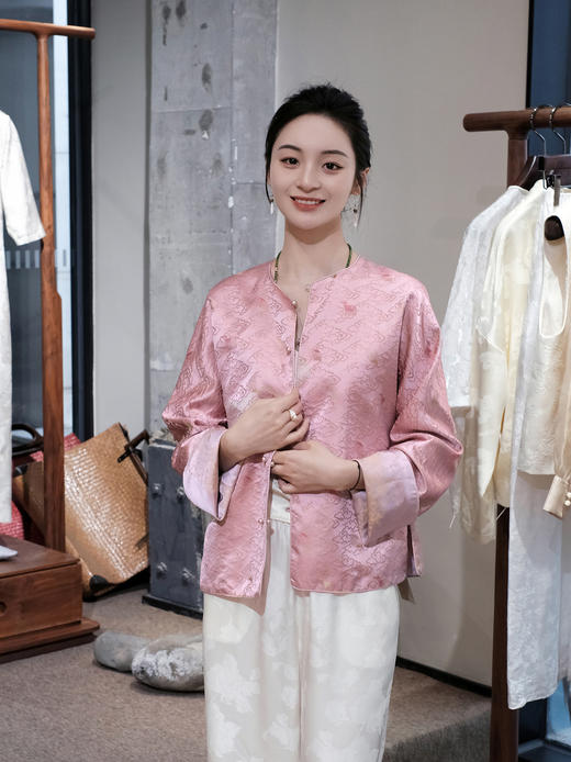 盛唐牡丹 |藕粉色祥云纹宋锦外套 商品图2
