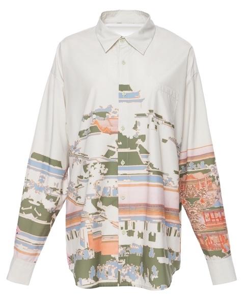 万国来朝印花宽松中性衬衣 商品图0