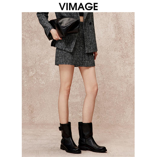 VIMAGE纬漫纪小开叉a字显瘦气质灰色小香风半身裙冬季新款V2206816 商品图3