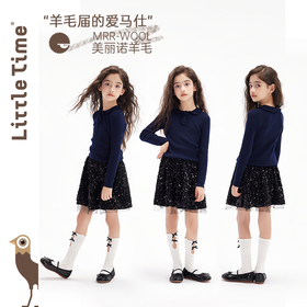 littletime童装法式学院风翻领长袖针织羊毛衫女秋款经典多色上衣
