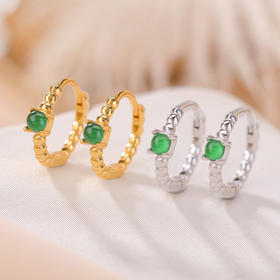 S925纯银镀金翡翠复古时尚，轻奢简约圆珠耳环气质百搭银耳夹CW-EJ00529