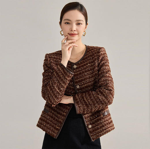 【高货sh】全新升级【铂金会员367/天猫499/差价132】(11709) 洛诗琳秋冬美拉德羊毛混纺简约廓形羽绒内胆小香风外套 商品图0