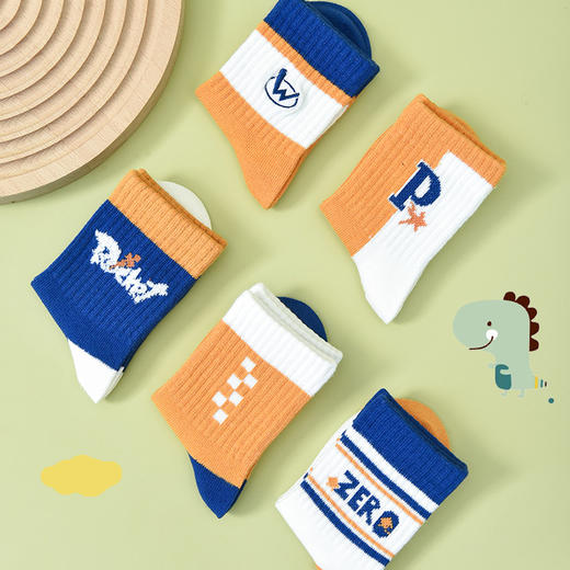 【五双装】洁丽雅儿童棉质中筒袜时尚百搭亲肤透气长绒棉袜 商品图4