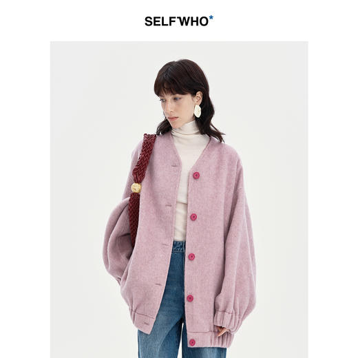 SELFWHO绵羊毛桑蚕丝混纺双面呢外套女秋冬2024新款宽松百搭上衣 商品图2