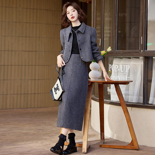 时尚气质纯色，双面羊绒两件套套装裙HR-ZYQQ37 商品图2