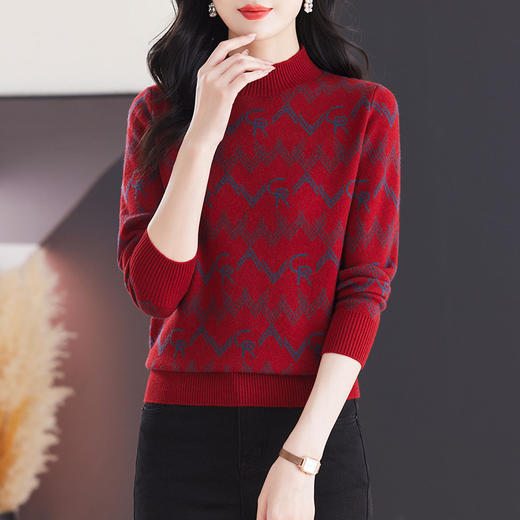 CC-103-79005半高领毛衣女装2024新款秋冬显瘦宽松慵懒长袖上衣内搭打底针织衫 商品图0