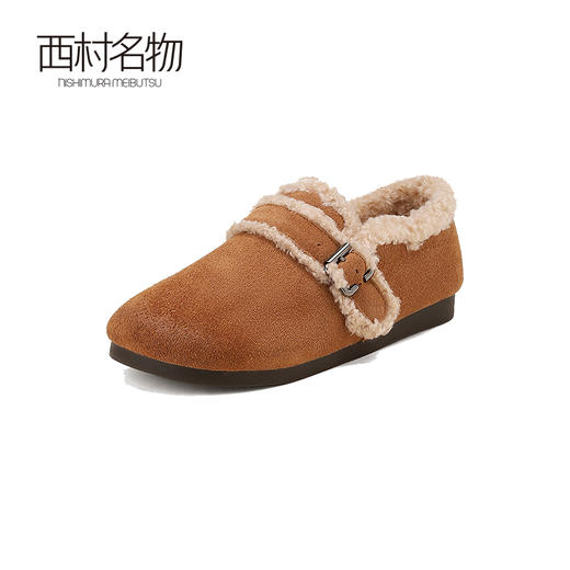 西村名物2024冬季新款真皮简约百搭加绒平底舒适毛毛鞋女X24DM47141 商品图3